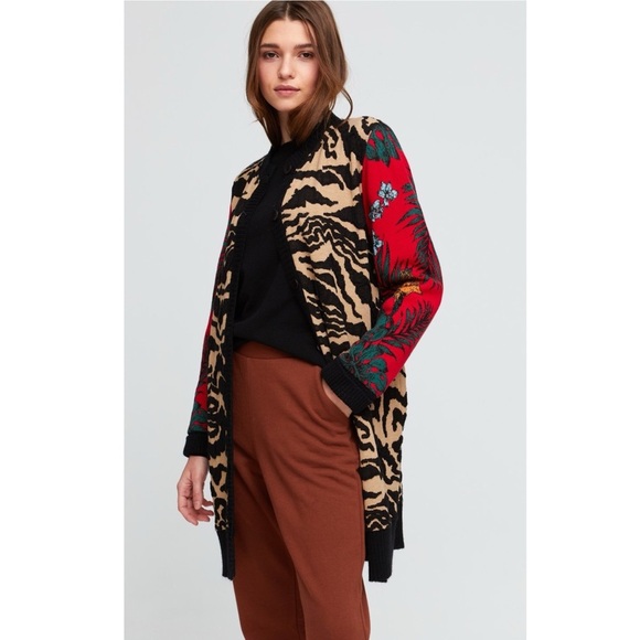 Aldo Martins Kiso Zebra Floral Long Cardigan Sweater Jacket Boho Whimsycore 12 - Picture 1 of 12